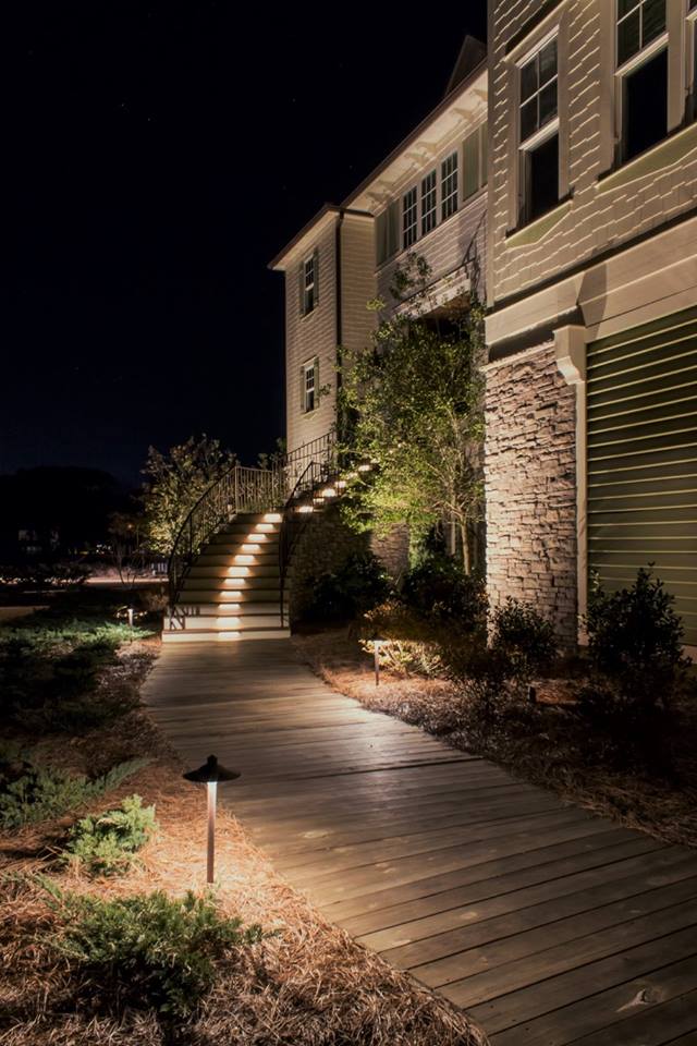 Outdoor landscape lighting done on a house