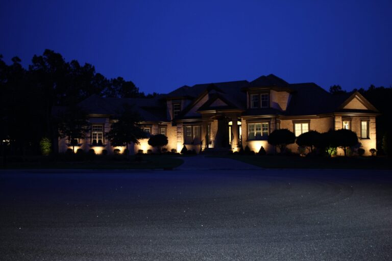Outdoor landscape lighting done on a house