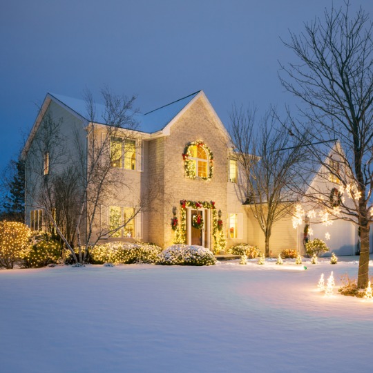 Holiday lighting done on a house by professional landscape lighting installers